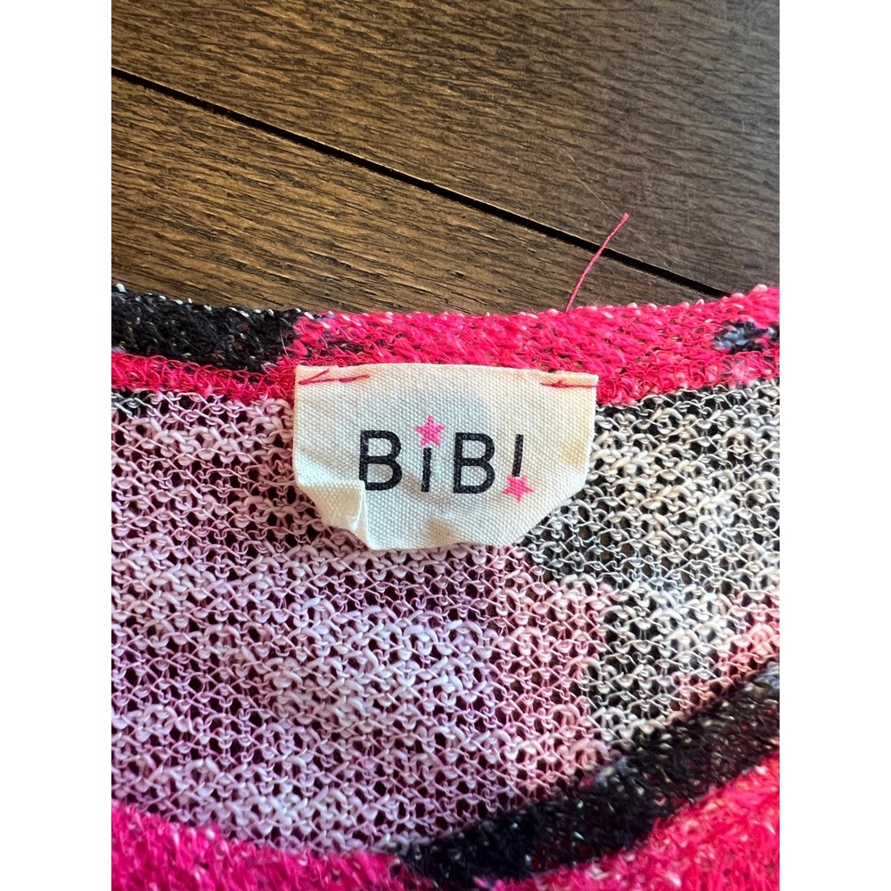 Bibi Women's Pink Black Blue Leopard Print Knit V-Neck Long Sleeve Sweater Top M - Picture 4 of 8